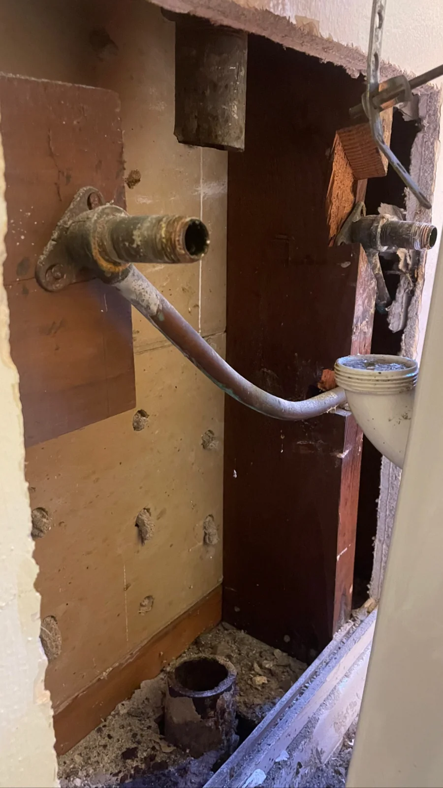 Open-wall plumbing condition documented in the AWC work library